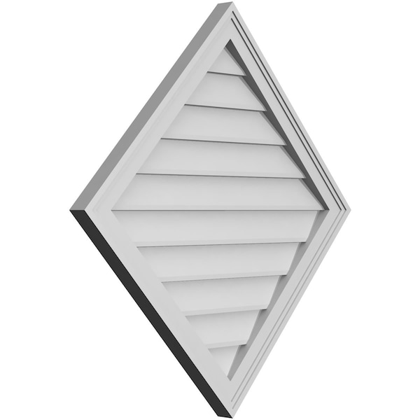 Diamond Surface Mount PVC Gable Vent: Functional, W/ 2W X 1-1/2P Brickmould Frame, 32W X 32H